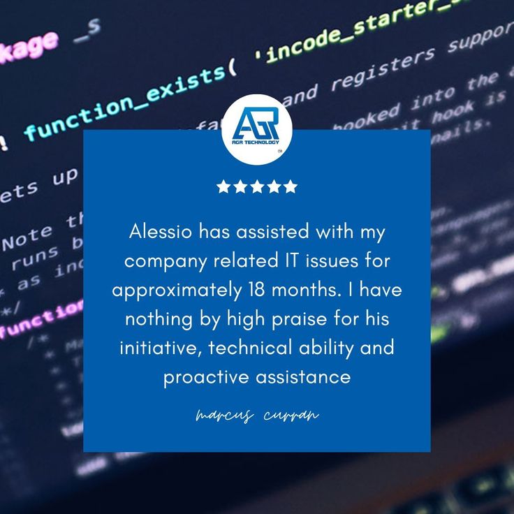 Alessio has assisted with my company related IT issues for approximately 18 months. I have nothing by high praise for his initiative (AGR Technology Testimonial)