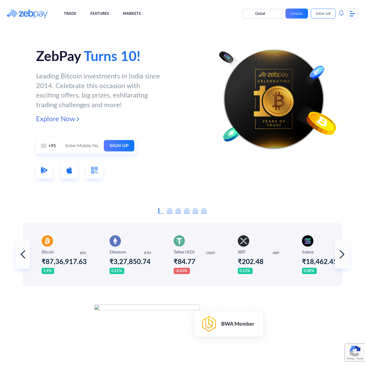 ZebpayWebsiteScreenshot