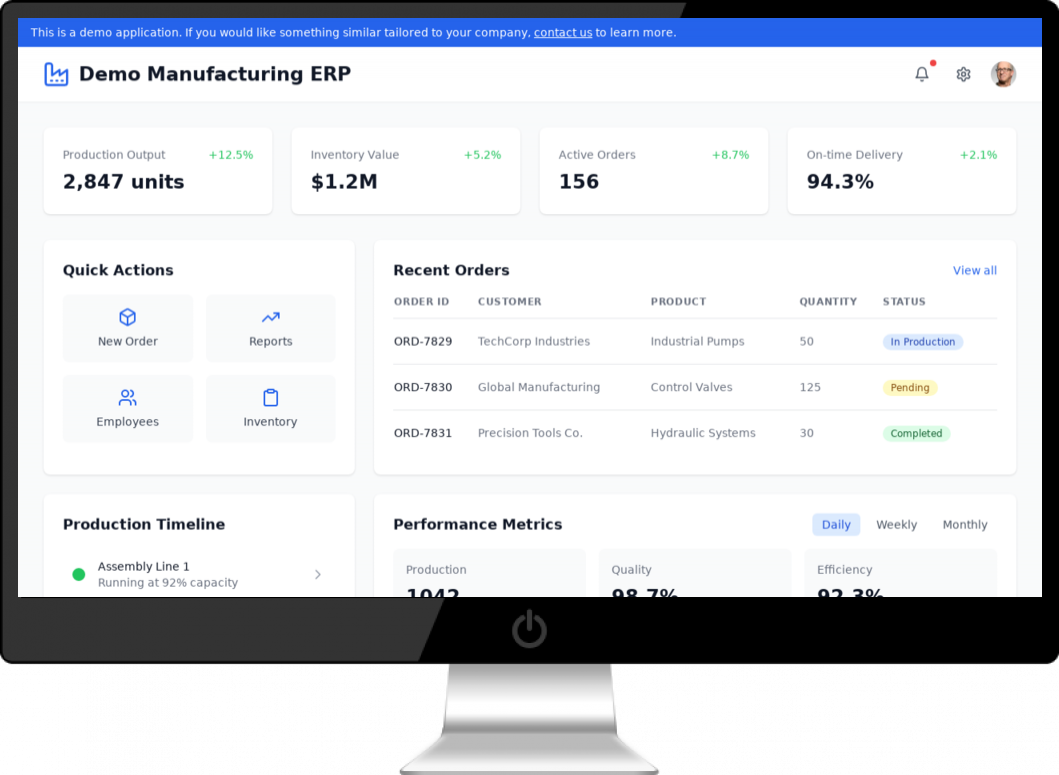 Demo Manufacturing ERP Dashboard