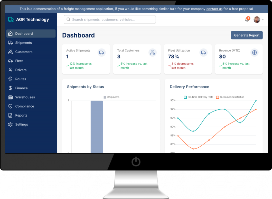 AGR Technology Freight Management System Demo App