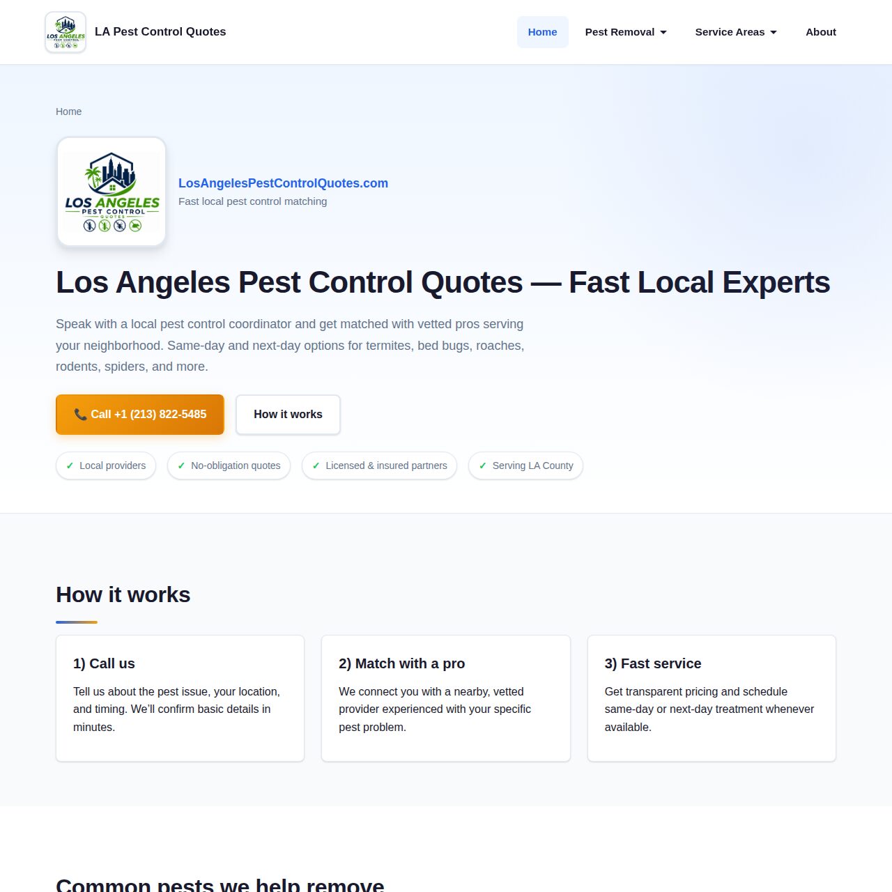 Our Portfolio 66 Los Angeles Pest Control Quotes Website Screenshot