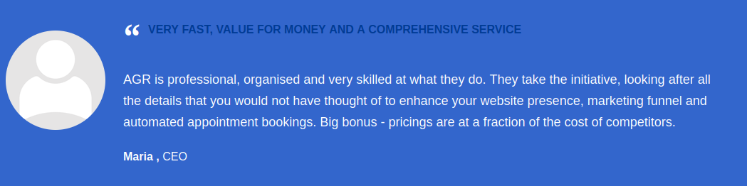 Very fast, value for money and a comprehensive service Maria CEO Review